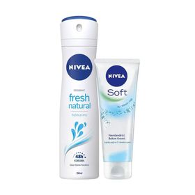 Nivea Fresh Natural Antiperspirant Ter Önleyici Leke Yapmayan Kadın Sprey Deodorant 150 ml + Nemlendirici Krem 75 ml