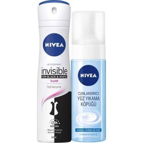 Nivea İnvisible Black White Clear Deo Sprey 150 ml ve Normal Karma Ciltler 150 ml Yüz Temizleme Köpüğü