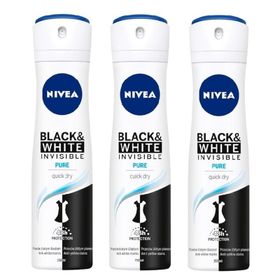 Nivea Invisible Black & White Pure 3x150 ml Kadın Sprey Deodorant
