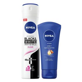 Nivea İnvisible Black&White 150 ml Kadın Deodorant + Yoğun Nemlendirme 75 ml El Kremi