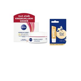 Nivea Kırışıklık Karşıtı Sıkılaştırıcı Yaş 45+ 50 ml Krem + Nivea Vanilya 4,8 g Dudak Bakım Kremi