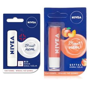 Nivea Med Repair SPF 15 4.8 gr ve Şeftali 4.8 gr Dudak Bakım Kremi