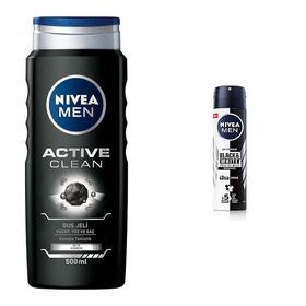 Nivea Men Active Clean 500 ml Duş Jeli ve Men Black White Invisible 150 ml Erkek Sprey Deodorant
