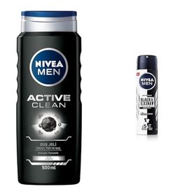 Nivea Men Active Clean 500 ml Duş Jeli ve Men Black White Invisible 150 ml Erkek Sprey Deodorant