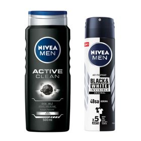 Nivea Men Active Clean 500 ml Duş Jeli ve Men Black White Invisible 150 ml Erkek Sprey Deodorant