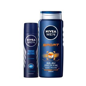 Nivea Men Active Fresh 150 ml Sprey Deodorant + Sport 500 ml Duş Jeli