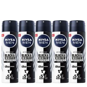 Nivea Men Black and White Invisible 5x150ml Erkek Sprey Deodorant