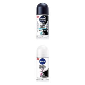 Nivea Men Black White Invisible Fresh 50 ml Erkek Roll On Deodorant ve Black White Invisible Clear 50 ml Kadın Roll On Deodorant