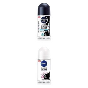 Nivea Men Black White Invisible Fresh 50 ml Erkek Roll On Deodorant ve Black White Invisible Clear 50 ml Kadın Roll On Deodorant