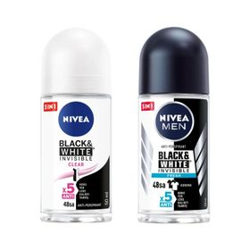 Nivea Men Black White Invisible Fresh 50 ml Erkek Roll On Deodorant ve Black White Invisible Clear 50 ml Kadın Roll On Deodorant