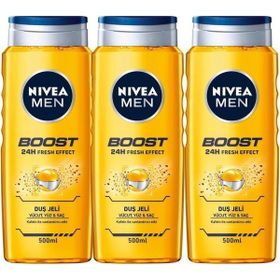 Nivea Men Boost 500 ml Duş Jeli + Deep Dimension 200 ml Traş Jeli + Deep Dimension 150 ml Deodarant Sprey