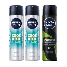 Nivea Men Cool Kick Fresh 150 ml Men Deep Dimension Amazonia 150 ml Erkek Sprey Deodorant