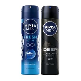 Nivea Men Deep Dimension 150 ml ve Fresh Active 150 ml Sprey Deodorant