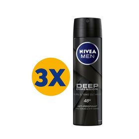 Nivea Men Deep Dimension 48 Saat Anti Perspirant Koruma 3x150 ml Erkek Sprey Deodorant