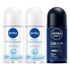 Nivea Men Deep Dimension 50 ml Erkek Roll On Deodorant ve Fresh Natural 50 ml Kadın Roll On Deodorant