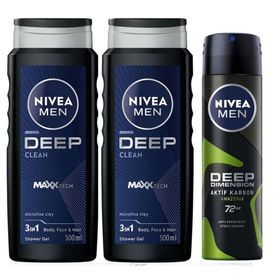 Nivea Men Deep Dimension 500 ml Duş Jeli ve Deep Dimension Amazonia 150 ml Erkek Sprey Deodorant