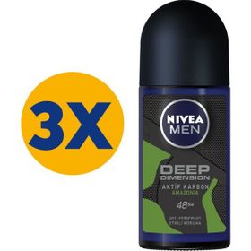 Nivea Men Deep Dimension Amazonia Aktif Karbon 3x50 ml Erkek Roll-On Deodorant