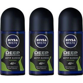 Nivea Men Deep Dimension Amazonia Aktif Karbon 3x50 ml Erkek Roll-On Deodorant