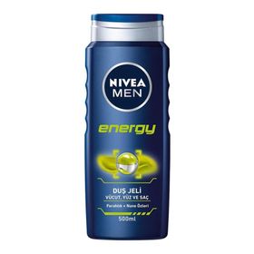 Nivea Men Energy 3x500 ml Duş Jeli Vücut Yüz Ve Saç Şampuanı + Banyo Lifi