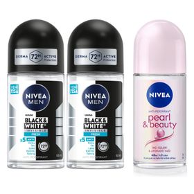 Nivea Pearl Beauty 50 ml Kadın Roll On Deodorant ve Men Black White Invisible Fresh 50 ml Erkek Roll On Deodorant