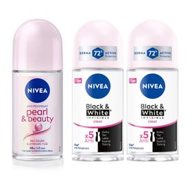 Nivea Pearl Beauty 50 ml ve Black White Invisible Clear 50 ml Kadın Roll On Deodorant