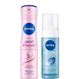 Nivea Pearl & Beauty Antiperspirant Kadın Sprey Deodorant 150 ml + Yüz Temizleme Köpüğü 150 ml