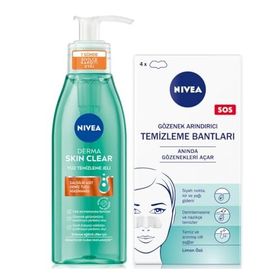 NIVEA Siyah Nokta Temizleyici T-Bant Dörtlü ve Derma Skin Clear Sivilce Karşıtı Yüz Temizleme Jeli 150ML