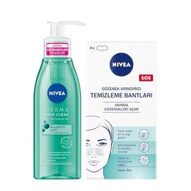 NIVEA Siyah Nokta Temizleyici T-Bant Dörtlü ve Derma Skin Clear Sivilce Karşıtı Yüz Temizleme Jeli 150ML