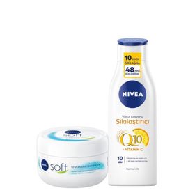 Nivea Soft 300 ml Nemlendirici Bakım Kremi + Q10 Sıkılaştırıcı 250 ml Vücut Losyonu