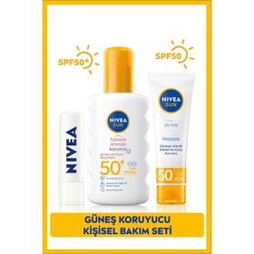 Nıvea Sun Hassas Güneş Koruyucu Kişisel Bakım SETI,SPF50+ 50 ml Yüz Güneş Kremi Dudak Bakım Kremi