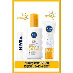 Nıvea Sun Hassas Güneş Koruyucu Kişisel Bakım SETI,SPF50+ 50 ml Yüz Güneş Kremi Dudak Bakım Kremi
