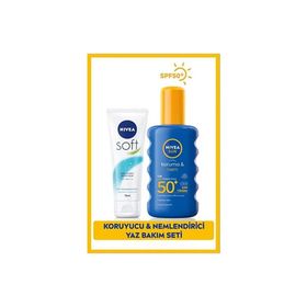 Nivea Sun SPF50+ Koruma 48 Saat Nemlendirme 200 ml Sprey Güneş Kremi+75 ml Soft El Kremi