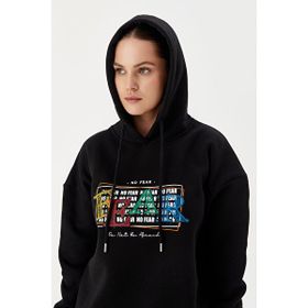 No Fear 72476 Siyah Oversize Kapüşonlu Kadın Sweatshirt