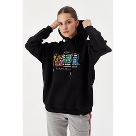 No Fear 72476 Siyah Oversize Kapüşonlu Kadın Sweatshirt