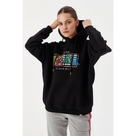 No Fear 72476 Siyah Oversize Kapüşonlu Kadın Sweatshirt