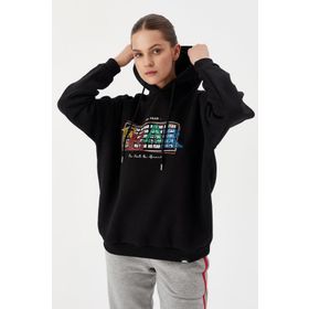 No Fear 72476 Siyah Oversize Kapüşonlu Kadın Sweatshirt