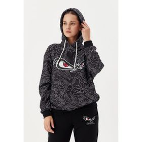 No Fear 72523 Siyah Oversize Kapüşonlu Kadın Sweatshirt