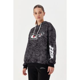 No Fear 72523 Siyah Oversize Kapüşonlu Kadın Sweatshirt