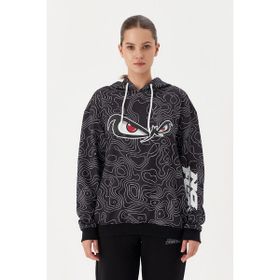 No Fear 72523 Siyah Oversize Kapüşonlu Kadın Sweatshirt