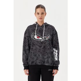 No Fear 72523 Siyah Oversize Kapüşonlu Kadın Sweatshirt