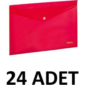 Noki 24 Adet Kırmızı Şeffaf A4 Çıtçıtlı Dosya Zarf Dosya