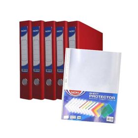 Noki 5 Adet Plastik Dar Kırmızı Klasör ve 25'li Poşet Dosya