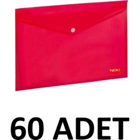 Noki 60 Adet Kırmızı Şeffaf A4 Çıtçıtlı Dosya Zarf Dosya