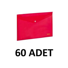 Noki 60 Adet Kırmızı Şeffaf A4 Çıtçıtlı Dosya Zarf Dosya