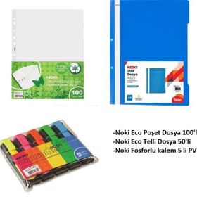 Noki Telli Dosya+Noki Eco Poşet Dosya+Noki 5'li Fosforlu Kalem