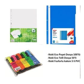 Noki Telli Dosya+Noki Eco Poşet Dosya+Noki 5'li Fosforlu Kalem