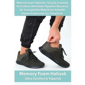 North of Wild 45001 Mustang Tekstil Ultra Comfort Memory Foam Haki Erkek Spor Ayakkabı