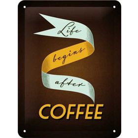 Nostalgic Art Life Begins After Coffee Retro Metal Duvar Panosu