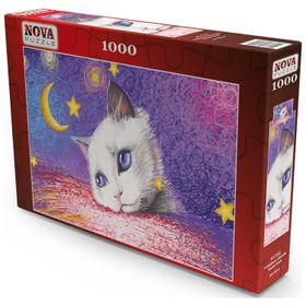 Nova 1000 Parça Yıldızların Altında Beyaz Kedi Puzzle