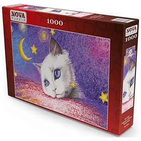 Nova 1000 Parça Yıldızların Altında Beyaz Kedi Puzzle